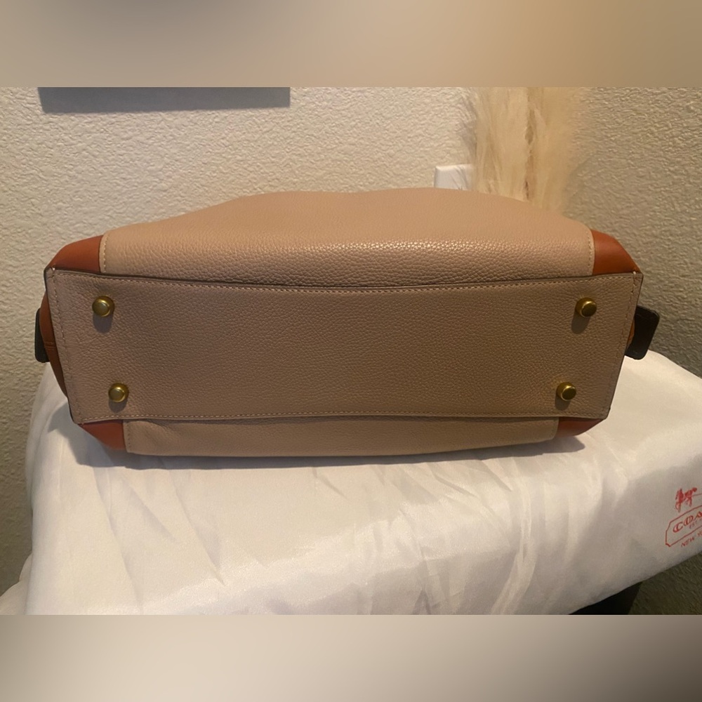 Coach Two-Tone Beige and Brown Leather Shoulder Bag - Picture 8 of 8